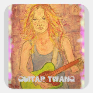Guitar Twang Girl Vierkante Sticker