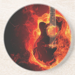 Guitar verbranden, Oranje Flames Music Rock Band Zandsteen Onderzetter
