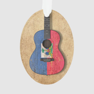 Guitare acoustique âgée et utilisée de drapeau