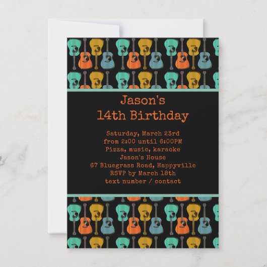 Guitare Anniversaire Fête Ado Invitation garçon (Devant)