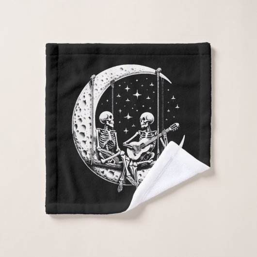 Guitare de lune de couple de squelettes (Gant de toilette)
