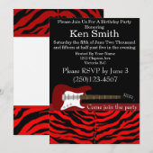 Guitare électrique rouge Invitation d'anniversaire (Devant / Derrière)