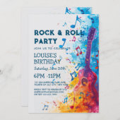 Guitare et notes Rock and Roll Party Invitation (Devant / Derrière)