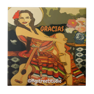 Guitare flamenco femme, ajouter du texte, Carreaux