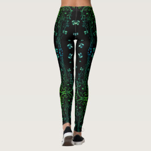 Guitare florale verte Leggings noirs