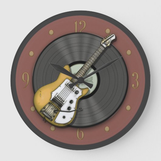 Guitare jaune vintage et horloge murale vinyle (Recto)