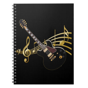 Guitare Noire Sur Carnet Spiral De Musique Dorée