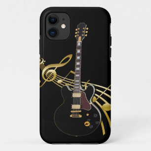 Guitare noire sur le coque iphone Golden Music Sco