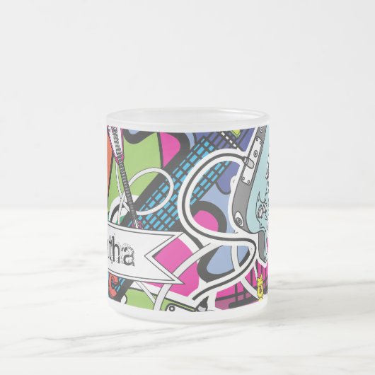 Guitare Rock Musique Frosted Glass Coffee Mug Cup (Centre)