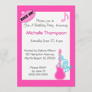 Guitare rose Invitations d'anniversaire