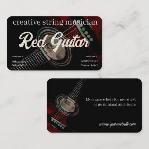 Guitare rouge foncé sur carte de visite noire
