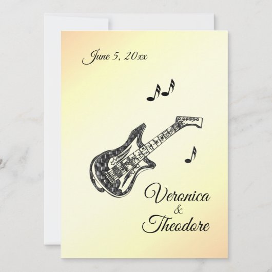 Guitare Thème Jaune Faire-part de mariage (Dos)