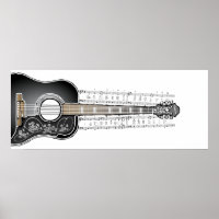 Guitare vintage avec Partition - Poster
