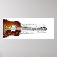 Guitare vintage avec Partition - Poster