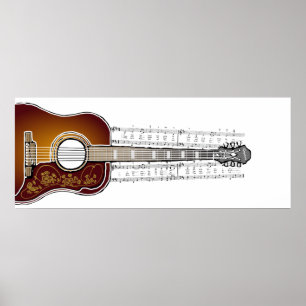 Guitare vintage avec Partition - Poster