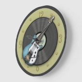 Guitare Vintage bleue et horloge murale vinyle (Angle)
