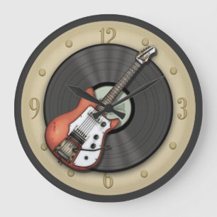 Guitare vintage et horloge murale de disque vinyle