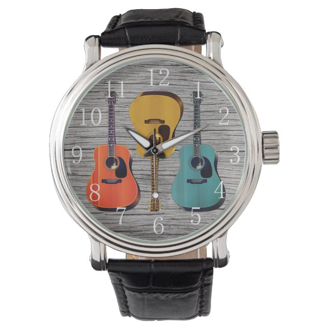 Guitares Bois rustique Numéroté Montre Homme (devant)