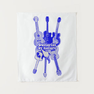 Guitarist per natuur. blauwe gitaar wandkleed
