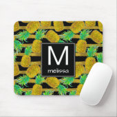 Gulden anananassen op strepen | Monogram Muismat (Met muis)