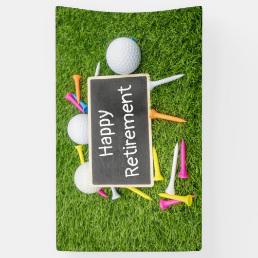 Gulf-gelukkige pensionering met golfbal en t-shirt spandoek (Verticaal)