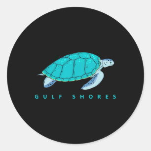 Gulf Shores Alabyma Blauwe Waterverf Zee Schildpad Ronde Sticker