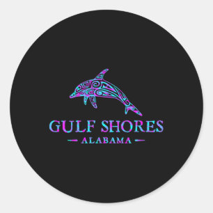 Gulf Shores Alabyma Retro Dolfijn Jongens Meisjes  Ronde Sticker