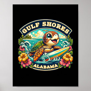 Gulf Shores Alabyma Schattige Zee Turtle Surfing Poster