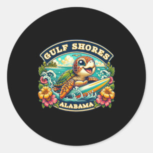 Gulf Shores Alabyma Schattige Zee Turtle Surfing Ronde Sticker