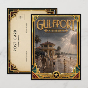 Gulfport Mississippi Vintage Art Deco Gouden Tijdp Briefkaart