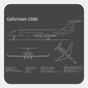 Gulfstream G500 - Vliegtuigblauwdruk Plannen PD Vierkante Sticker