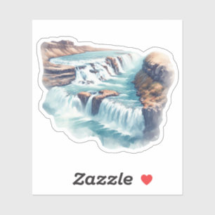 Gullfoss IJslandse Waterval Waterverf Sticker