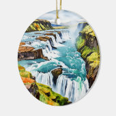 Gullfoss IJslandse Waterverf Keramisch Ornament (Links)