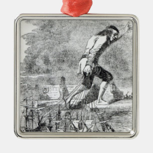Gulliver die de vloot van Blefuscudian steelt Metalen Ornament