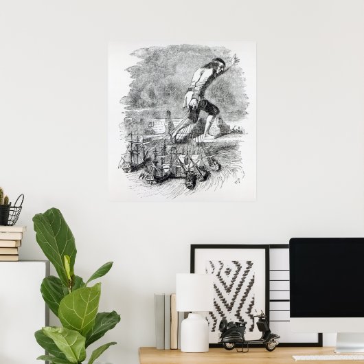 Gulliver die de vloot van Blefuscudian steelt Poster (Thuiskantoor)