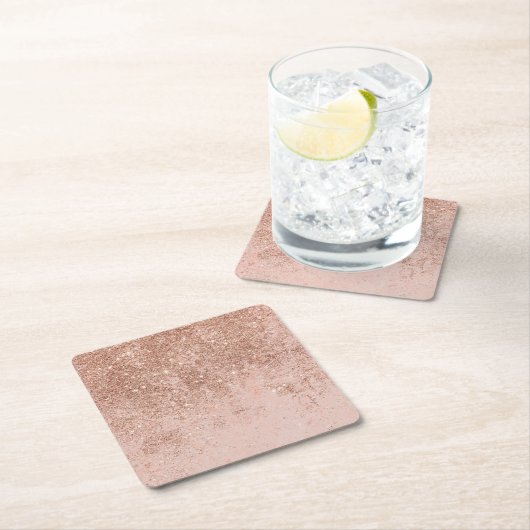 Gullle roos glitter marmer vierkante kartonnen onderzetter (Insitu)