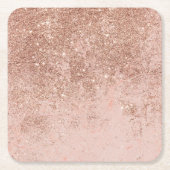 Gullle roos glitter marmer vierkante kartonnen onderzetter (Voorkant)