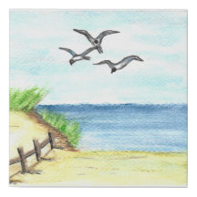 Gulls op het strand, faux canvasafdruk