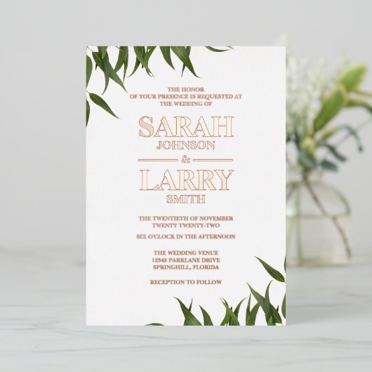 Gum Leaf en Elegant Gold Traditional Wedding Folie Uitnodiging (Staand Voorkant)