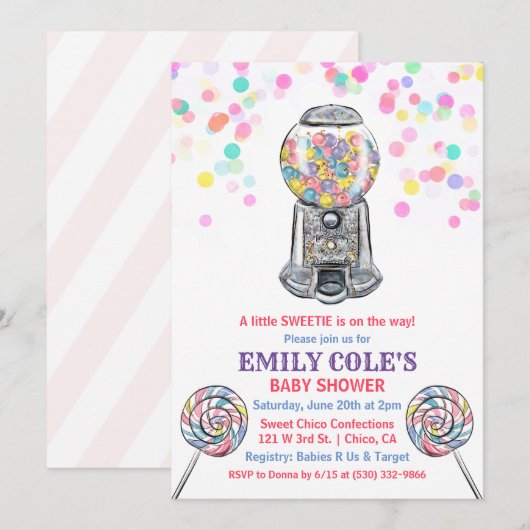 Gumball Candy Baby shower sucré Invitation (Devant / Derrière)