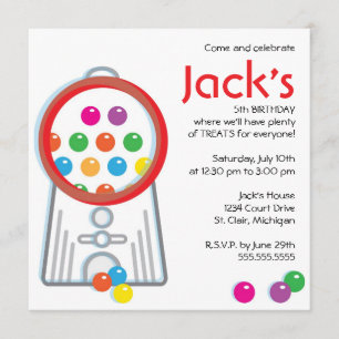 Gumball Machine Birthday Party Invitation Kaart