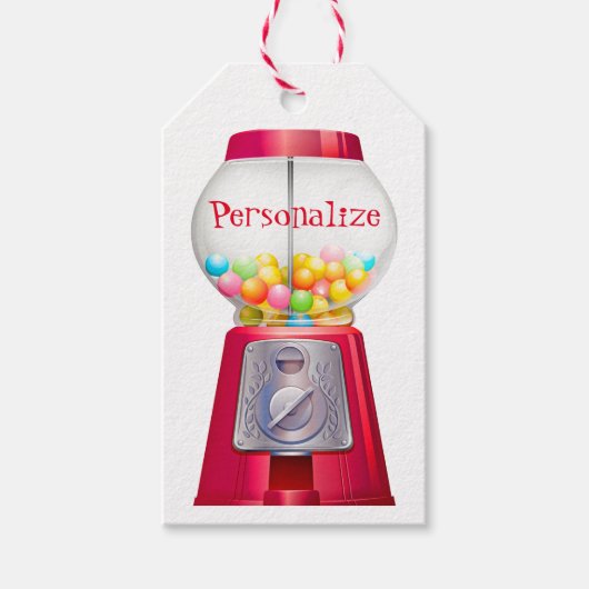 Gumball machine bubblegum  schattig rood cadeaulabel (Voorkant)
