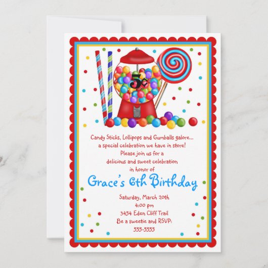 Gumball Machine Candy Lollipop douce Invitation (Devant)