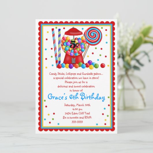 Gumball Machine Candy Lollipop douce Invitation (Debout devant)