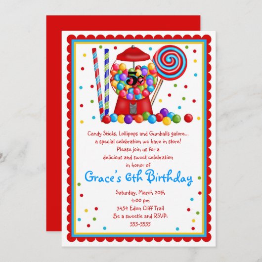 Gumball Machine Candy Lollipop douce Invitation (Devant / Derrière)