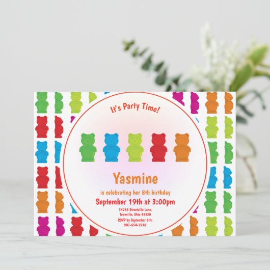 Gummy Beer Pattern Kind's verjaardagsuitnodiging Kaart (Staand voorkant)