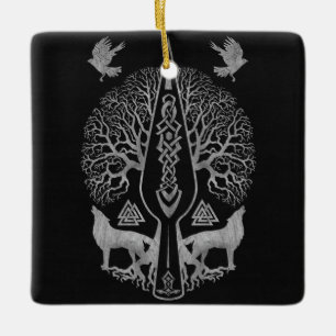 Gungnir - Spear of Odin and Tree of life - Keramisch Ornament