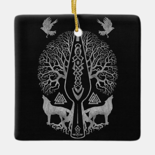 Gungnir - Spear of Odin and Tree of life - Keramisch Ornament (Voorkant)