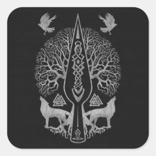 Gungnir - Spear of Odin and Tree of life - Vierkante Sticker