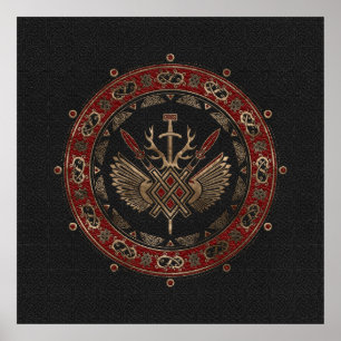 Gungnir - Zwart en rood leder en goud Poster